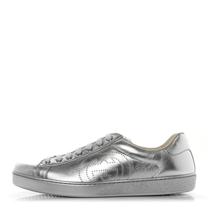 Gucci Metallic Nappa Interlocking G Perforated Mens Ace Sneakers 9 Silver 1 of 9