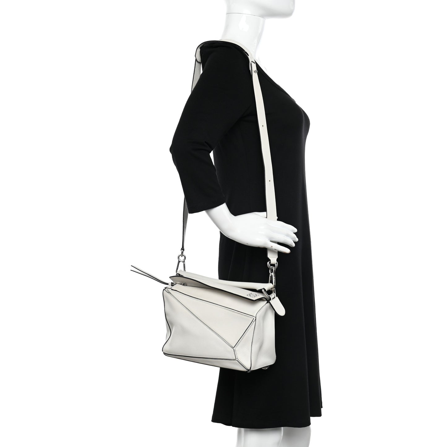 Grained Calfskin Small Puzzle Bag White