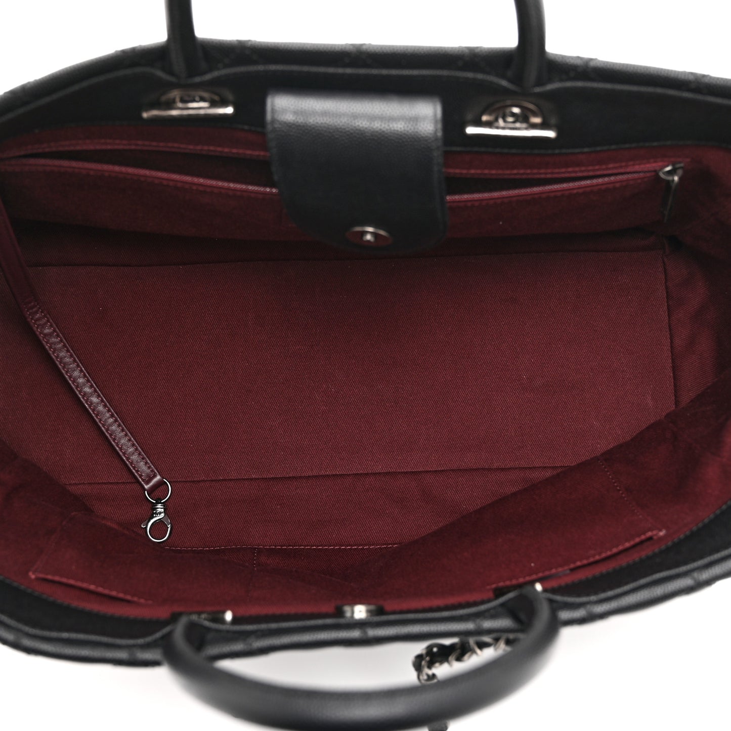 Caviar Quilted Large Coco Handle Shopping Tote Black