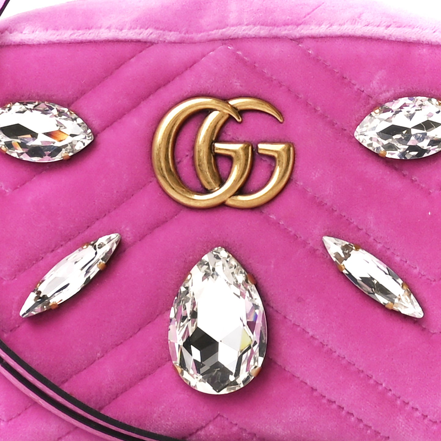 Velvet Matelasse Marquise Crystals Mini GG Marmont Chain Shoulder Bag Malva