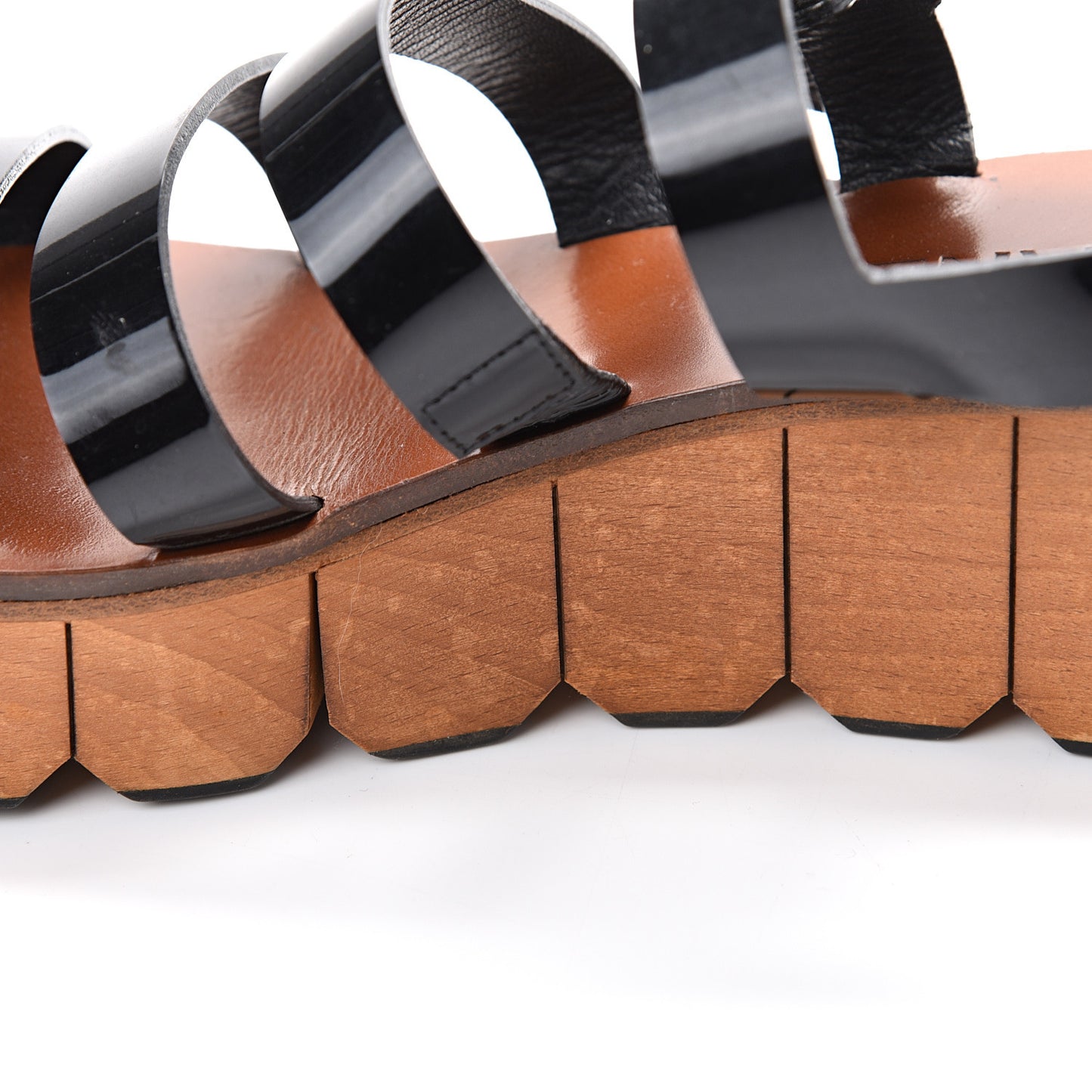 Iridescent Patent Calfskin CC Platform Sandal 37 Black