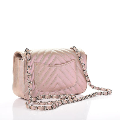 Chanel Iridescent Caviar Chevron Quilted Mini Rectangular Flap Light Gold 3 of 10