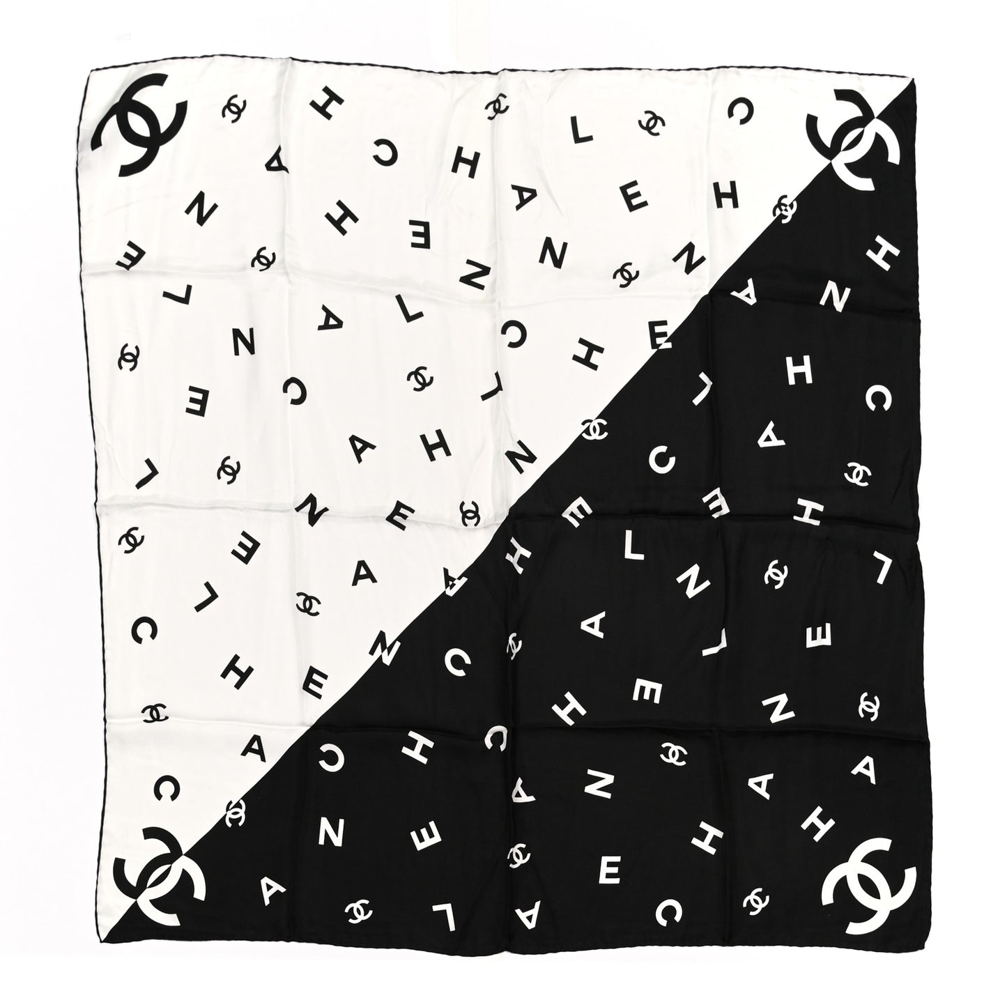 Silk CC Logo Scarf White Black White