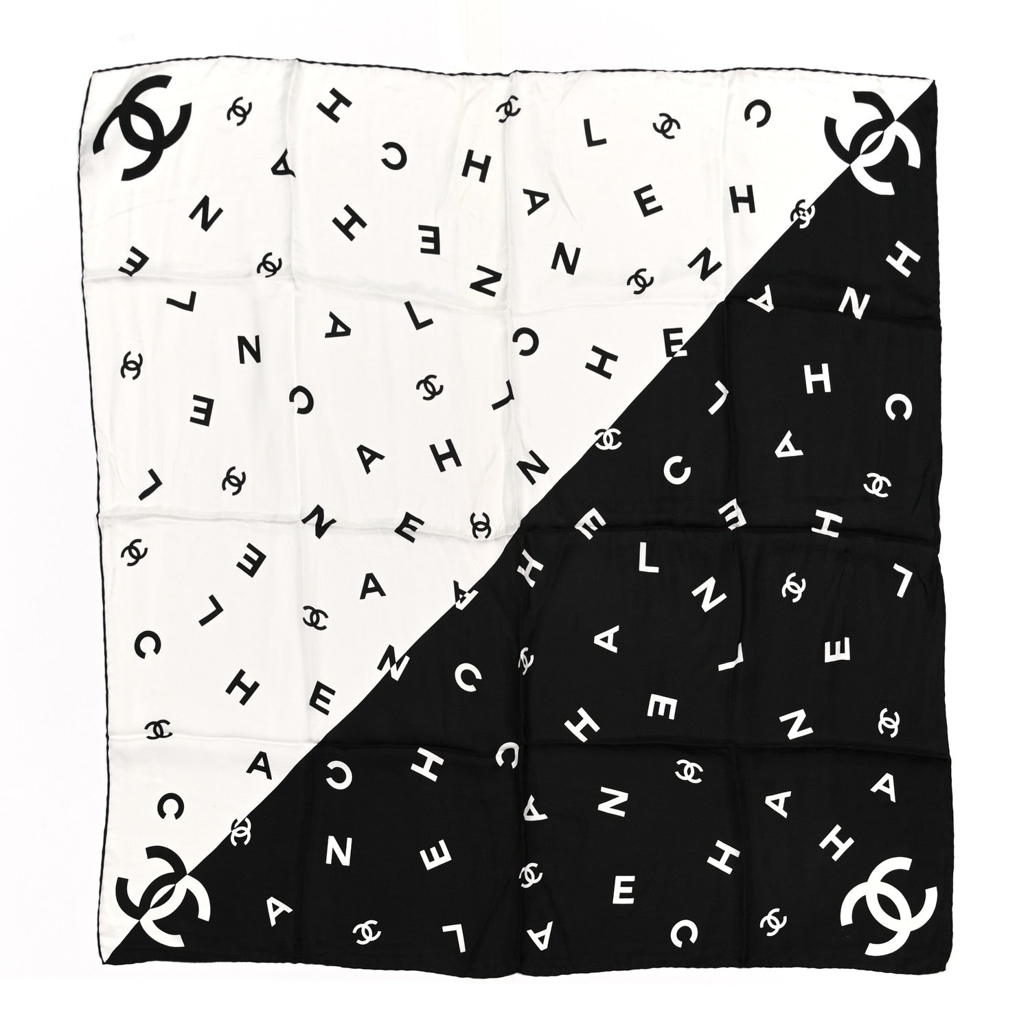 Chanel Silk CC Logo Scarf White Black White 1 of 3