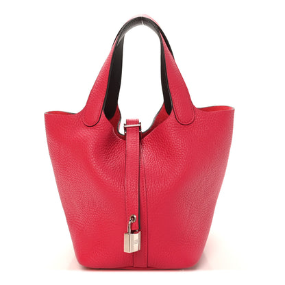 Hermes Taurillon Clemence Swift Eclat Picotin Lock 18 PM Framboise Rouge Sellier 1 of 13
