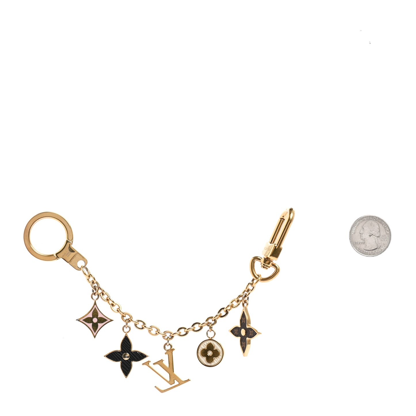 Brass Enamel Fleur De Monogram Bag Charm Chain Gold