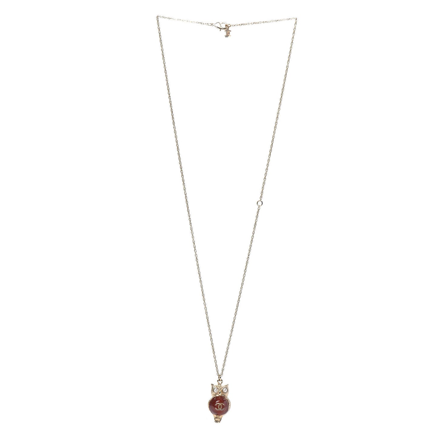 Resin Pearl CC Owl Necklace Gold Orange