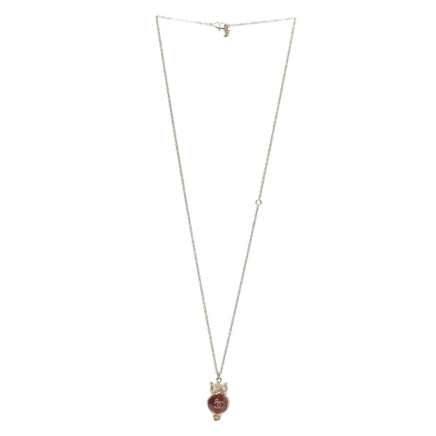 Chanel Resin Pearl CC Owl Necklace Gold Orange 3 of 6