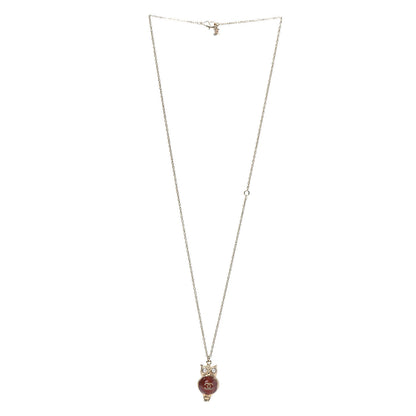 Chanel Resin Pearl CC Owl Necklace Gold Orange 3 of 6
