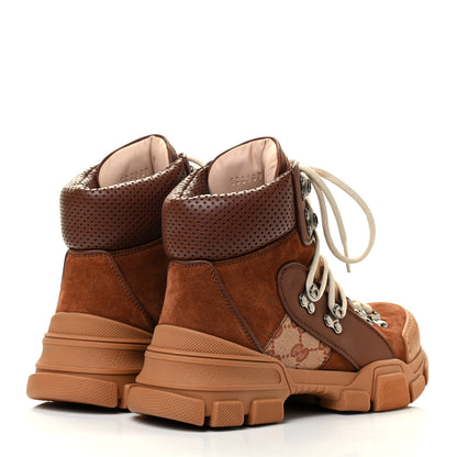 Gucci X SEGA Suede Calfskin GG Monogram Womens Flashtrek High-Top Sneakers 37 New Cuir Beige Ruggine 4 of 7