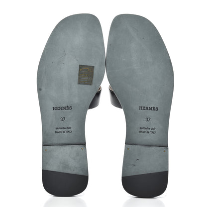 Hermes Box Calfskin Oran Sandals 37 Black 5 of 9