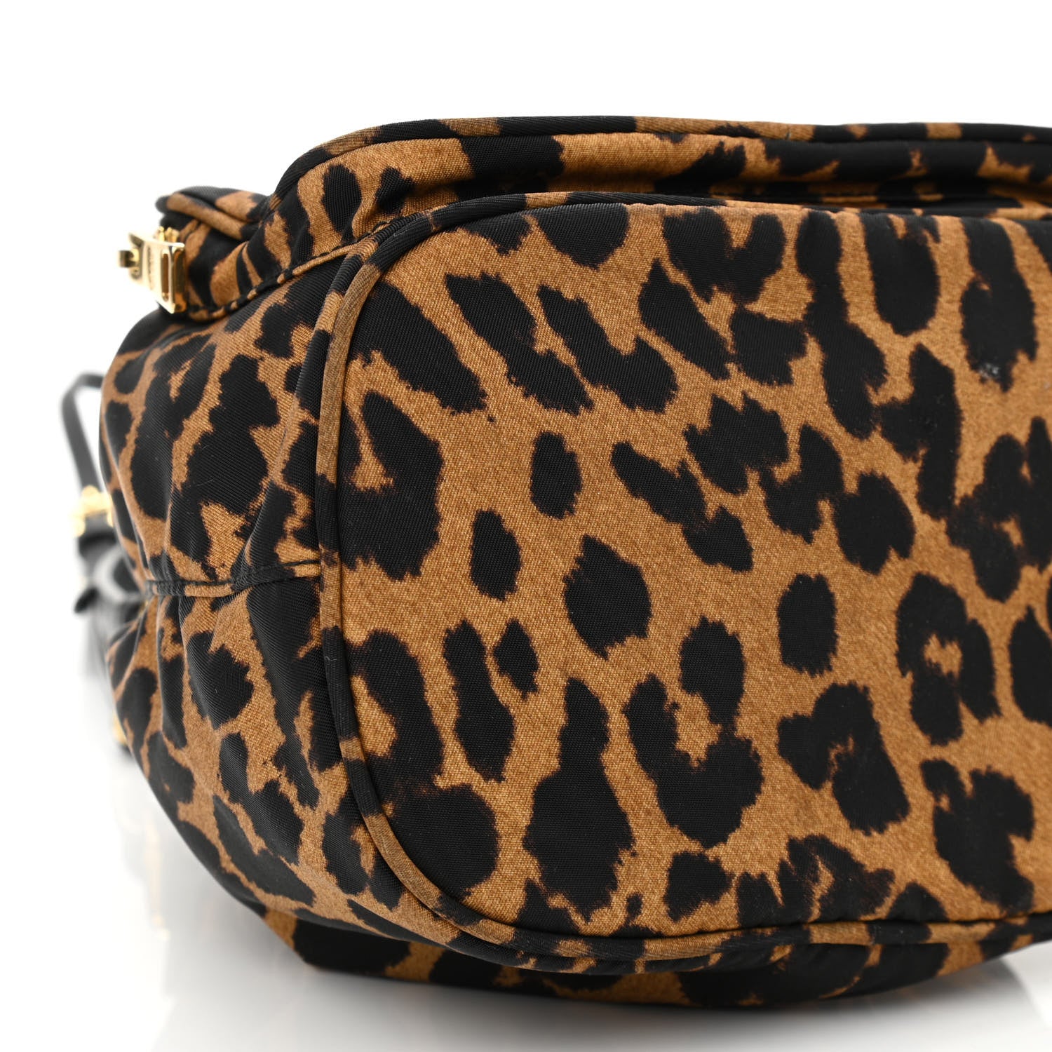 Prada Tessuto Nylon Leopard Print Mini Bucket Bag Miele 8 of 9