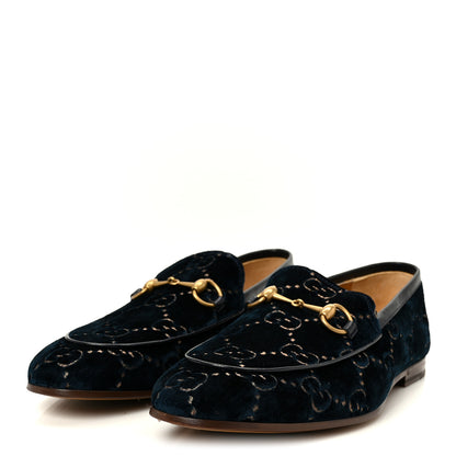 Gucci Velvet GG Monogram Horsebit Mens Jordaan Loafers  11 Blue Beige 4 of 10