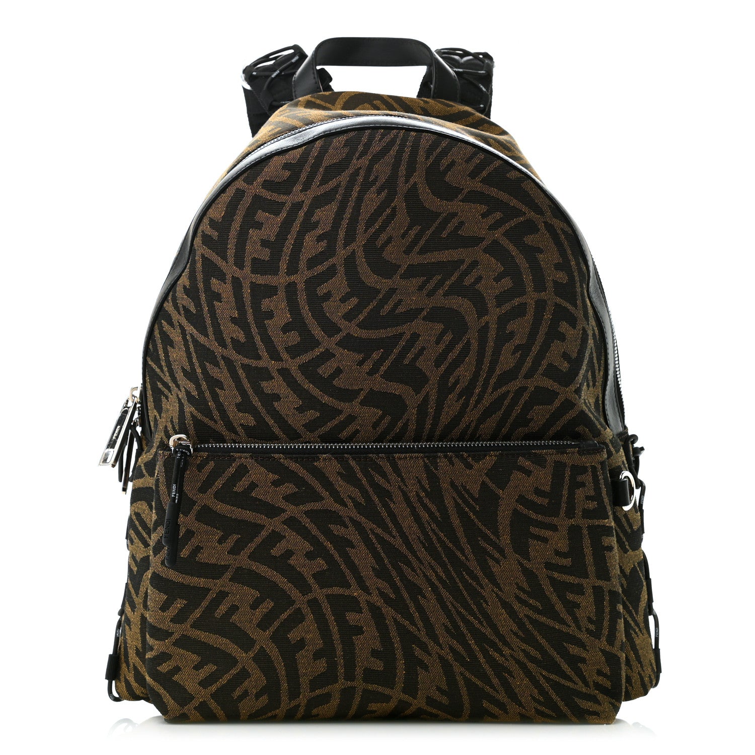 Fendi X SARAH COLEMAN Fabric Jacquard Vitello Grace Light Woven Lanyard FF Vertigo Pouch Pocket Backpack Tobacco Moro Black 1 of 10