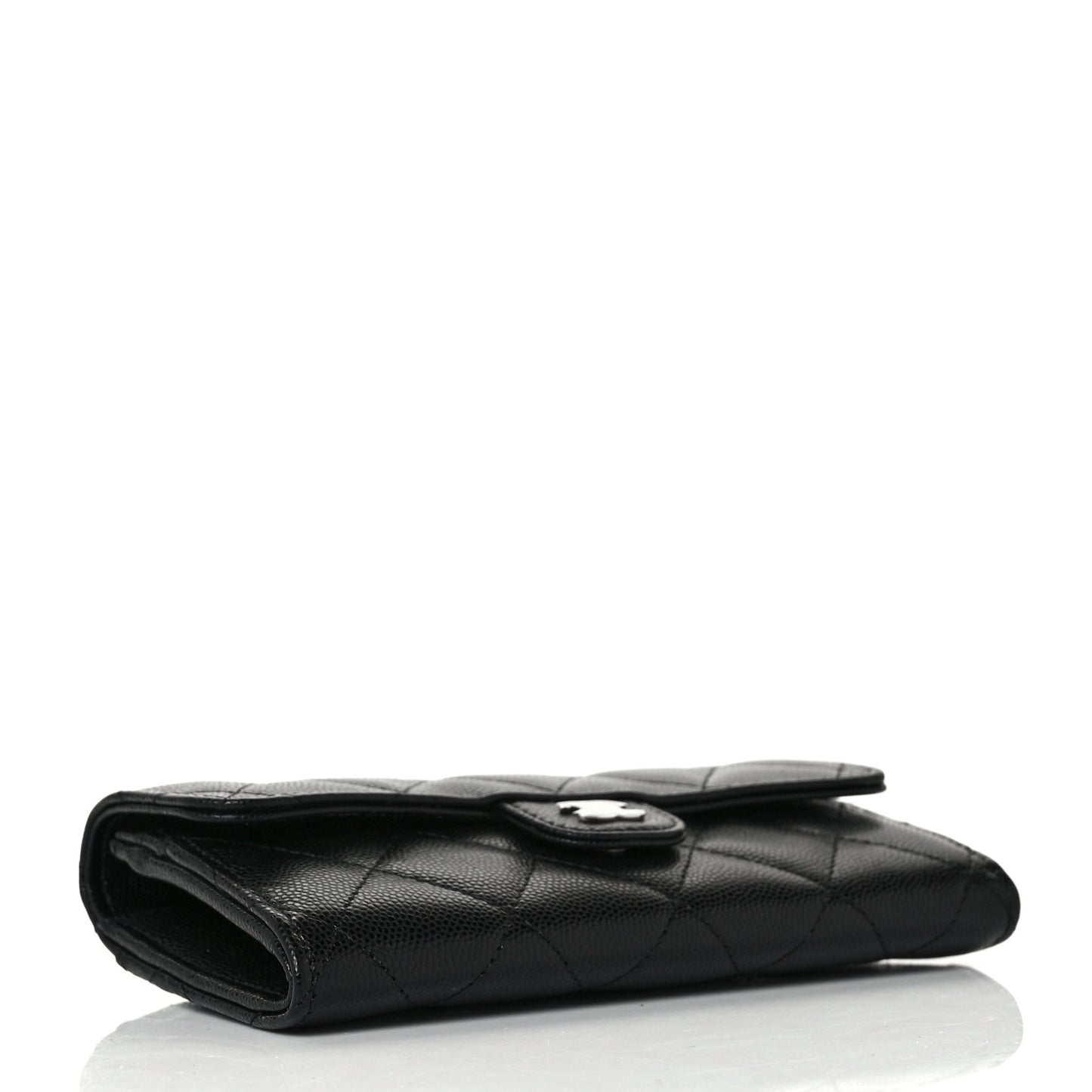 Caviar Quilted Medium Gusset Flap Wallet Black