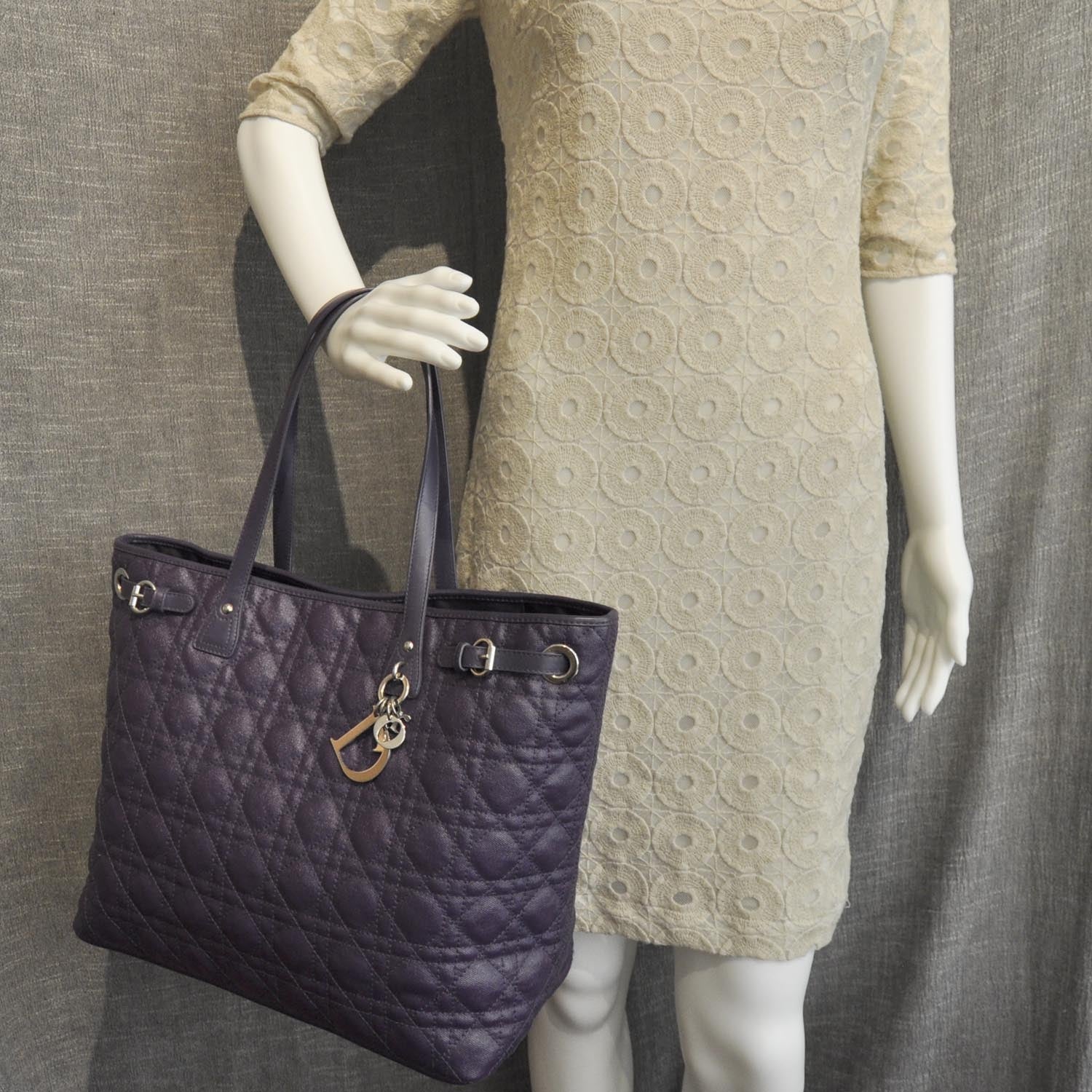 Christian Dior Coated Canvas Cannage Medium Panarea Tote Purple 2 of 8