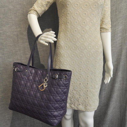 Christian Dior Coated Canvas Cannage Medium Panarea Tote Purple 2 of 8