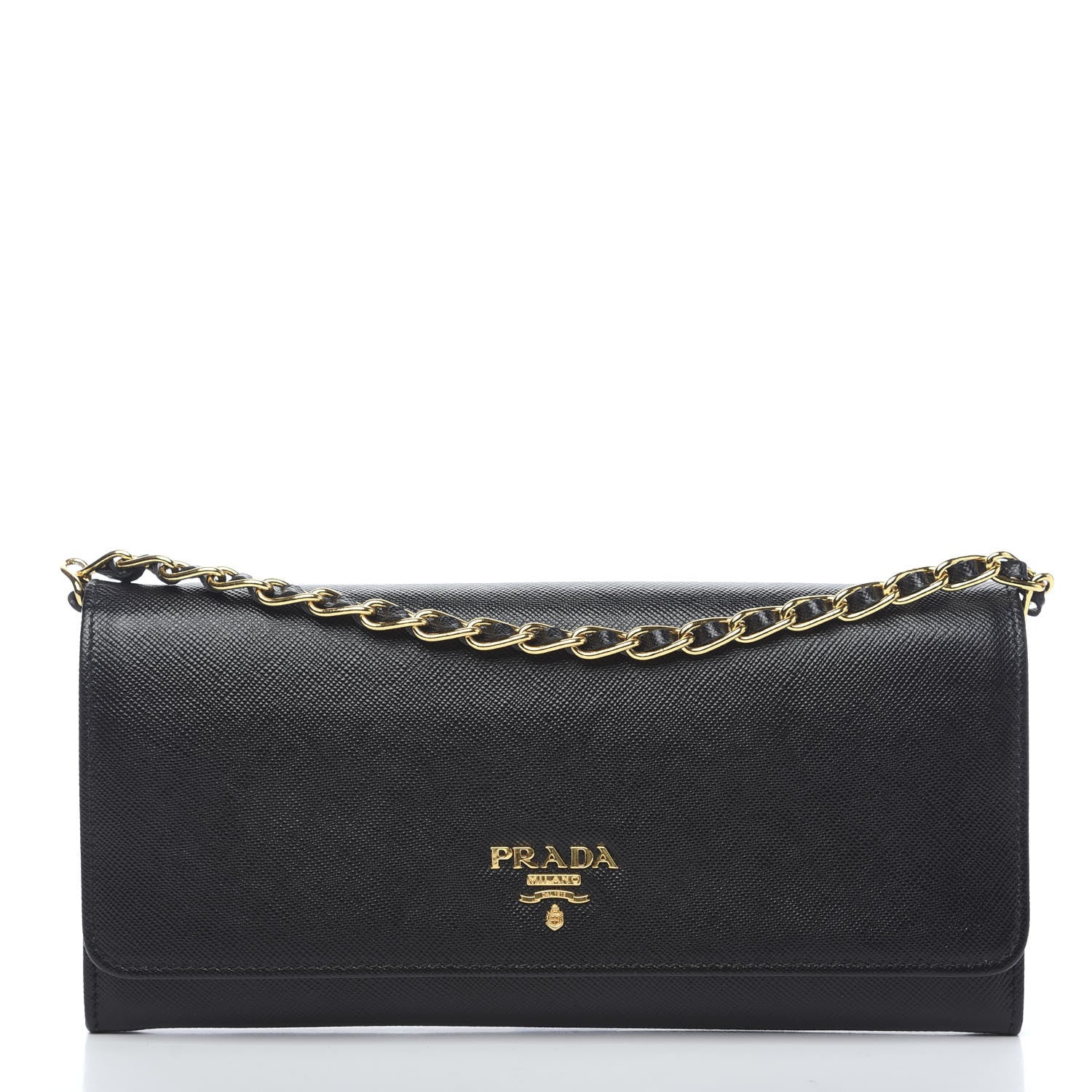 Prada Saffiano Metal Oro Chain Wallet Black 1 of 7