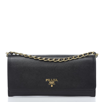 Prada Saffiano Metal Oro Chain Wallet Black 1 of 7