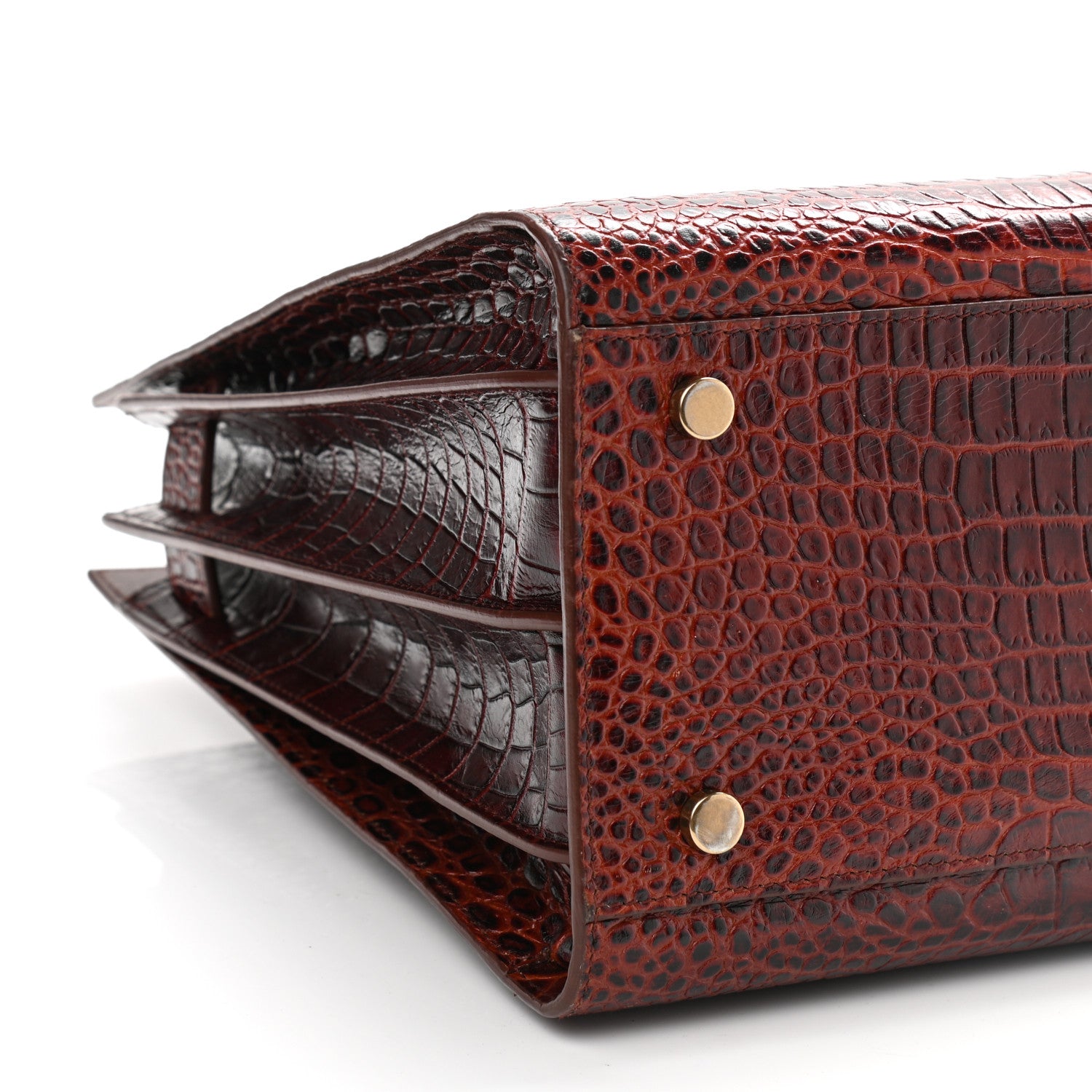 Saint Laurent Calfskin Crocodile Embossed Small Sac de Jour Dark Blood 10 of 13