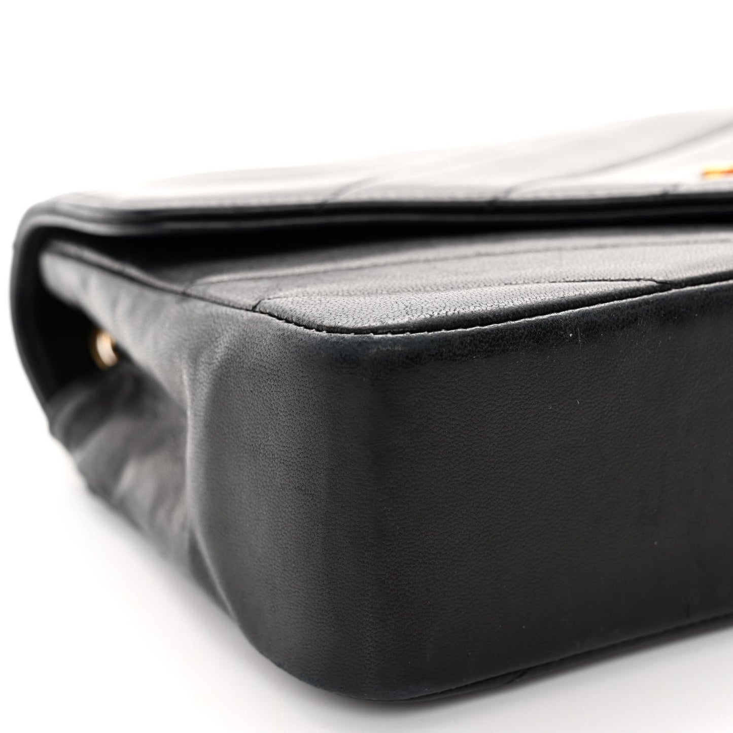 Lambskin Chevron Quilted Single Flap Black