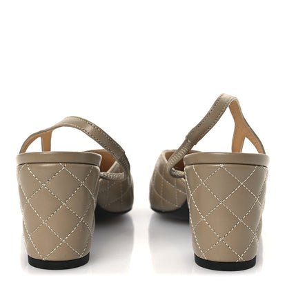 Chanel Lambskin Patent Calfskin Quilted Cap Toe CC Slingback Pumps 37.5 Beige Black 18 of 36