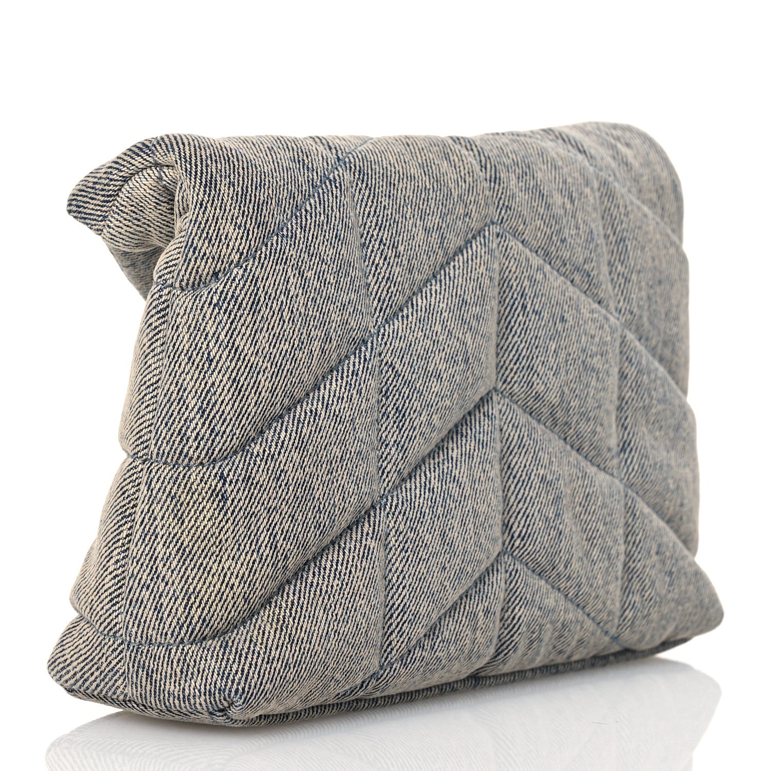 Saint Laurent Denim Quilted Monogram Loulou Puffer Pouch Clutch Blue Gray Light Azur 3 of 7