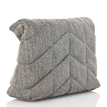 Saint Laurent Denim Quilted Monogram Loulou Puffer Pouch Clutch Blue Gray Light Azur 3 of 7