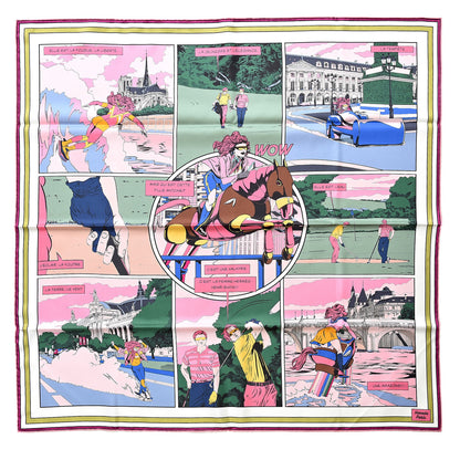 Hermes Silk Carre Wow Double Face Scarf 90 Rose Vert Rose Framboise 1 of 7