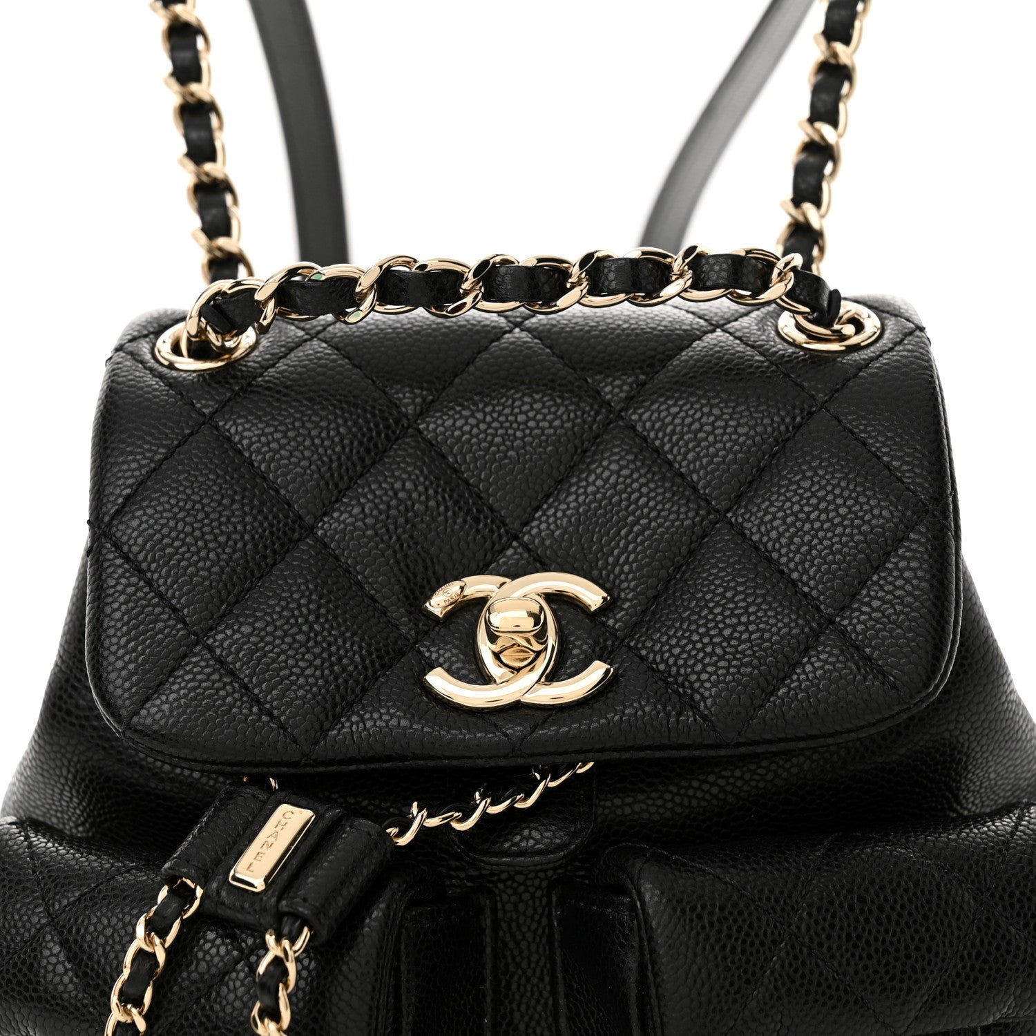 Chanel Shiny Caviar Quilted Small Duma Pockets Drawstring Backpack Black 8 of 10