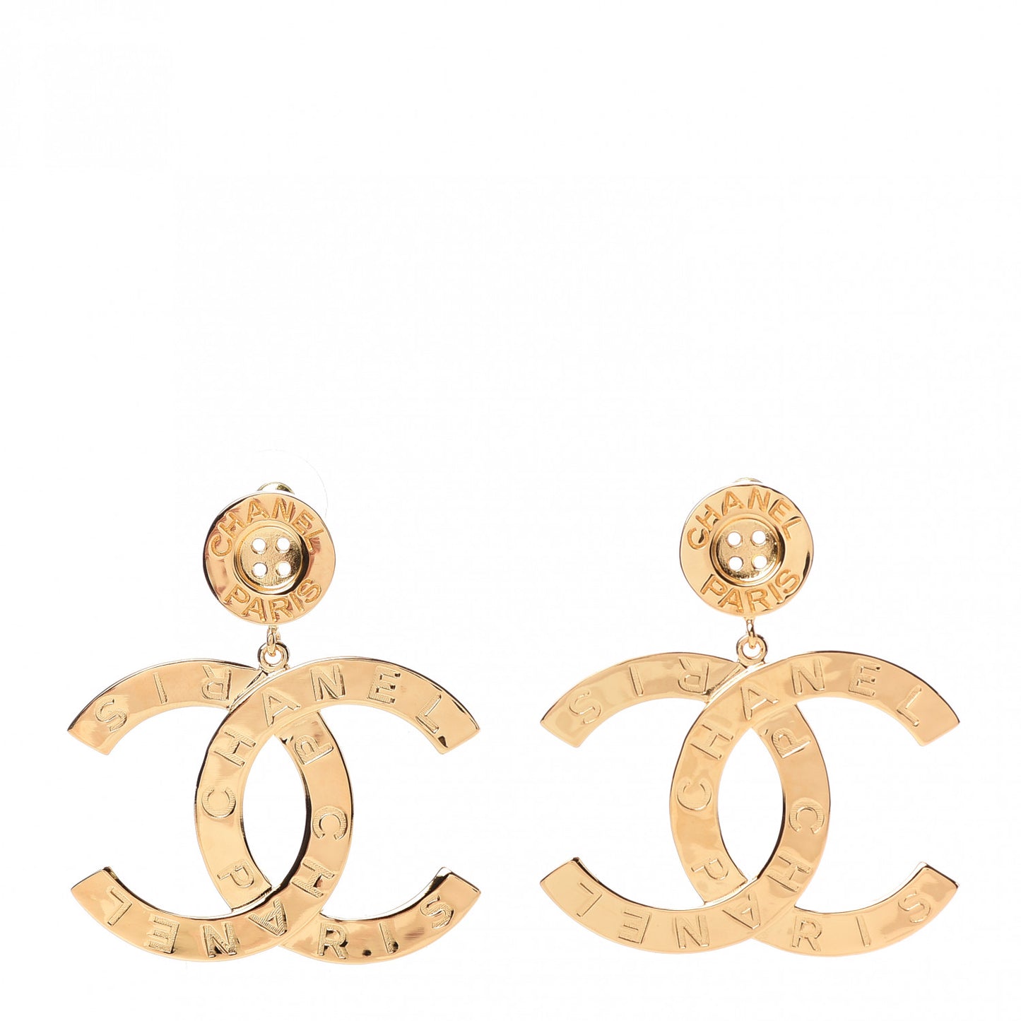 Metal Large Paris Button Earrings Gold