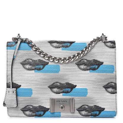 Prada Vitello Daino Lip Print Shoulder Bag White Azzurro 1 of 9