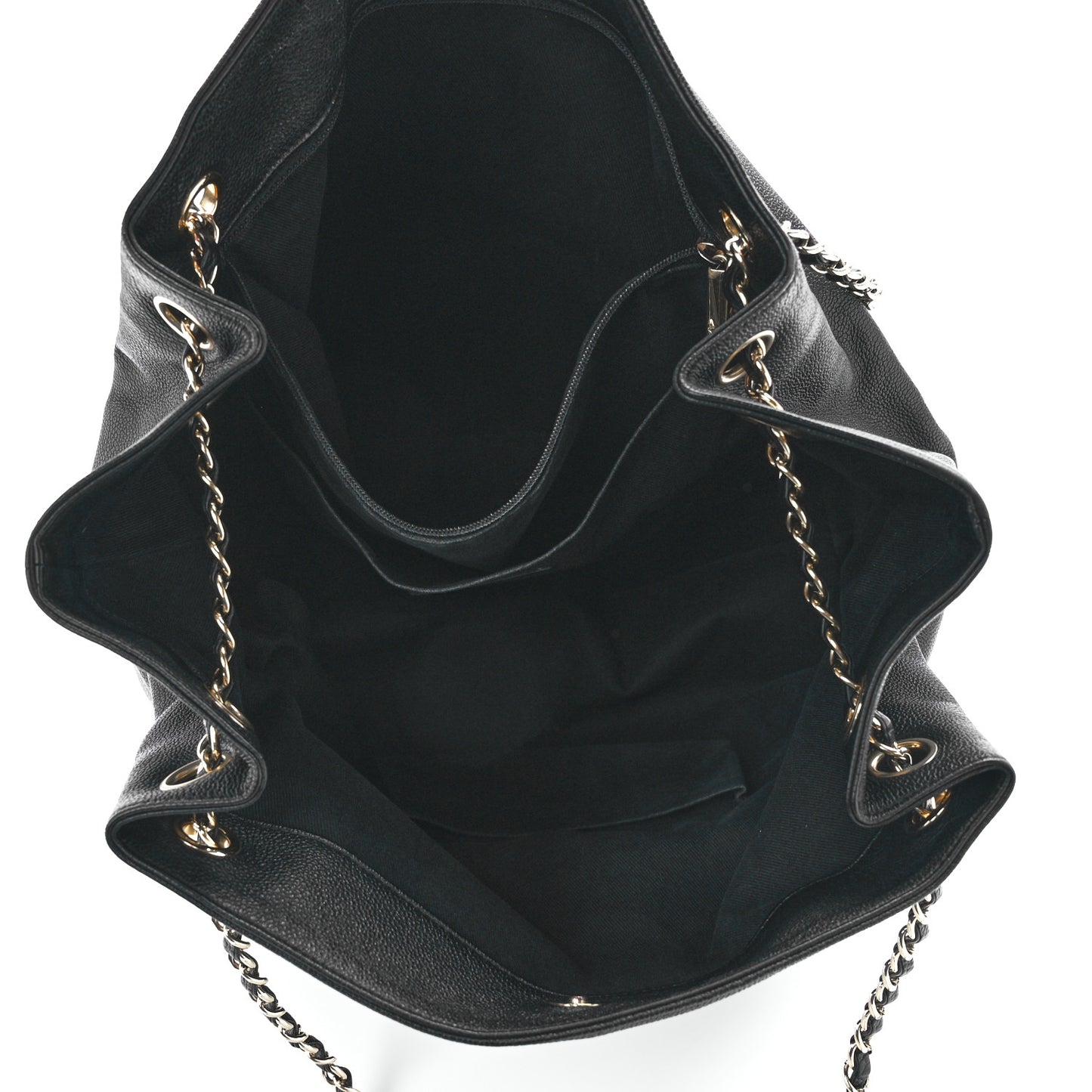 Crumpled Grained Calfskin Zip and Carry Shopping Tote Black