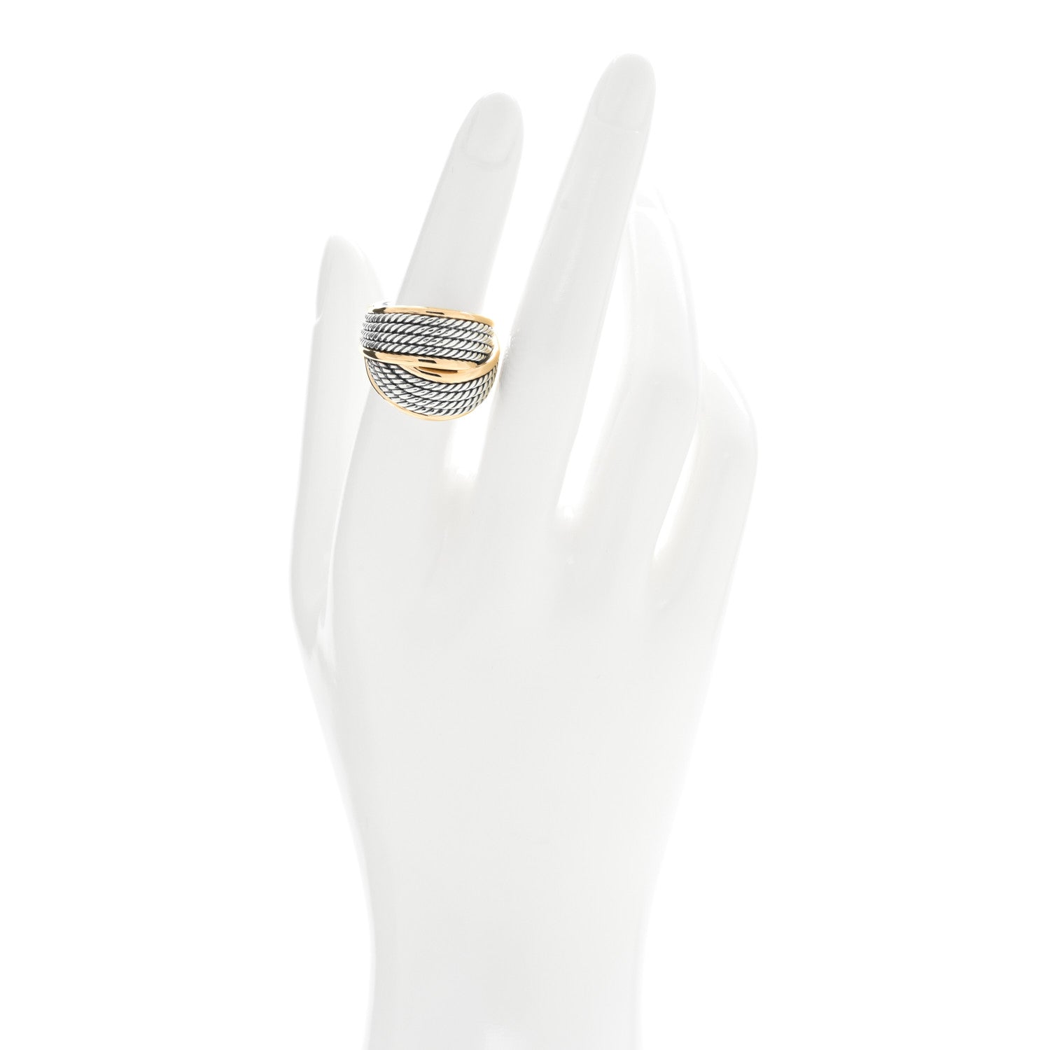 David Yurman Sterling Silver 18K Yellow Gold Origami Crossover Ring 53 6.5 2 of 4