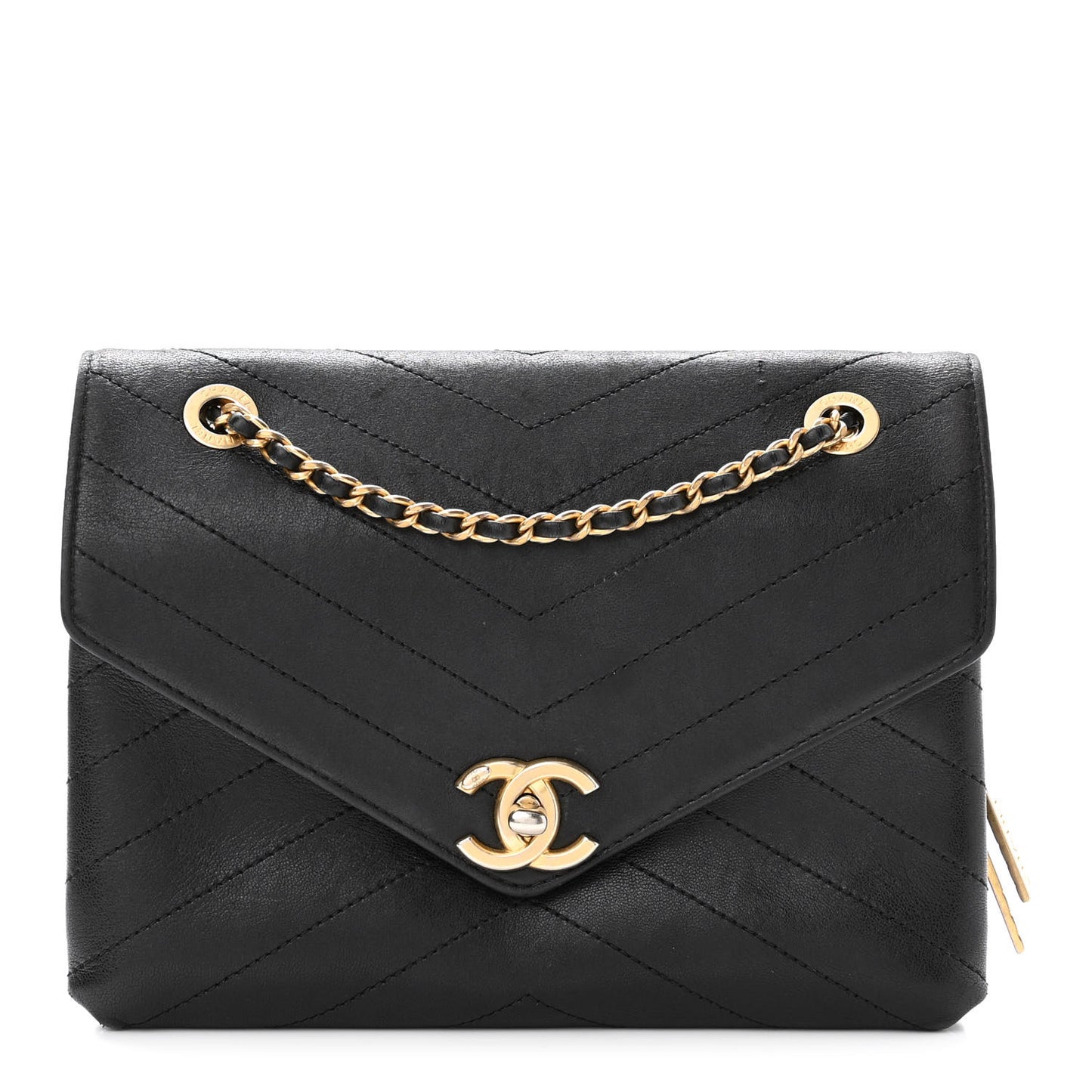 Lambskin Chevron Stitched Envelope Flap Bag Black
