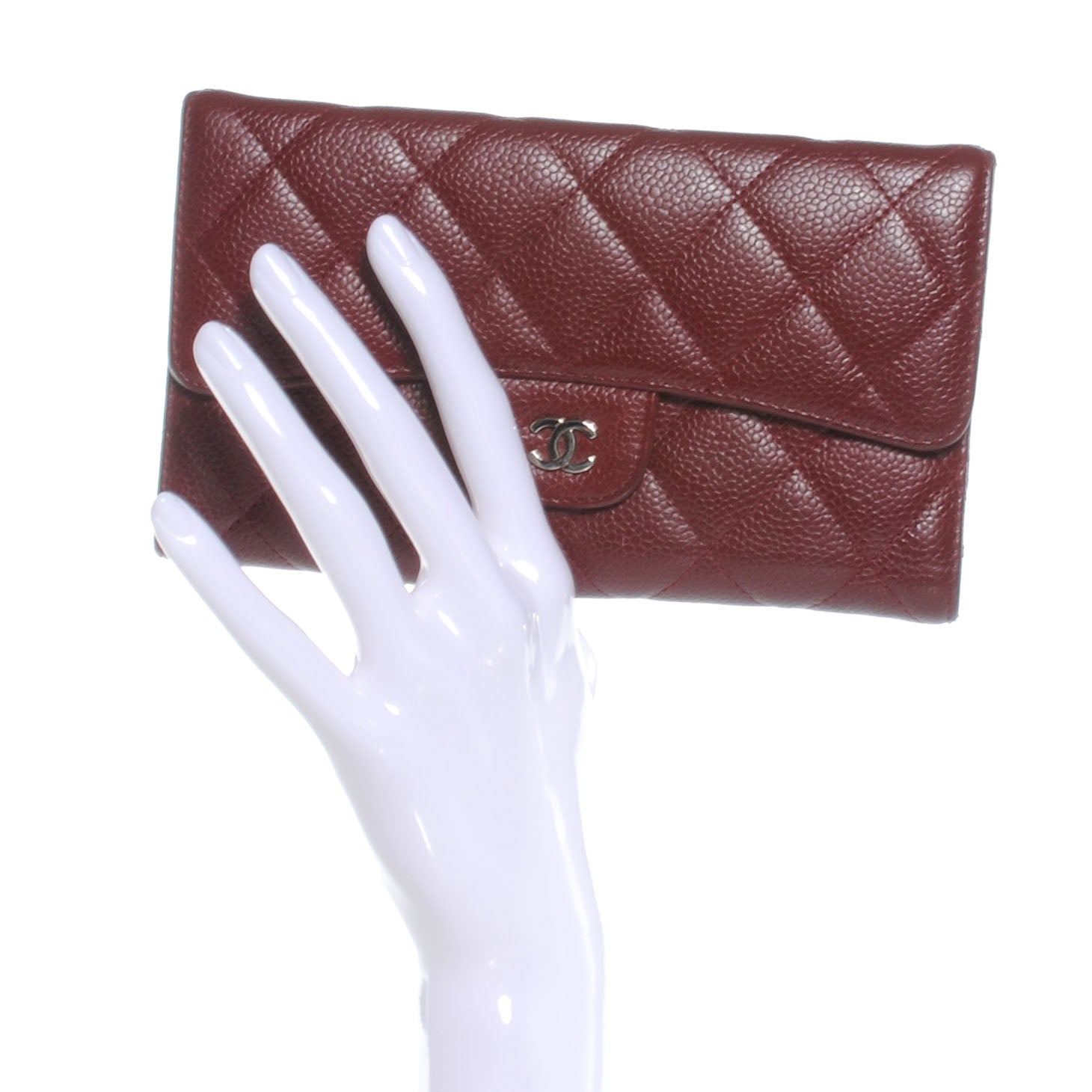 Chanel Caviar Quilted Long Flap Wallet Dark Red 2 of 7