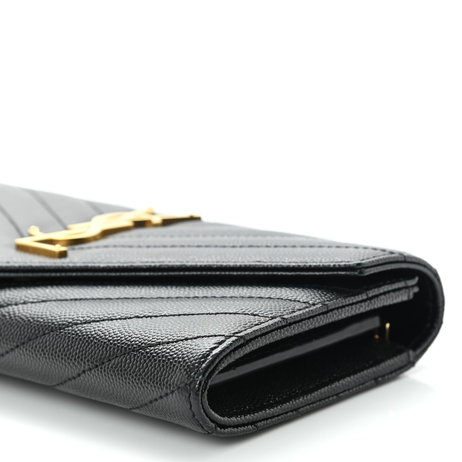 Saint Laurent Grain De Poudre Matelasse Chevron Monogram Flap Wallet Black 9 of 9