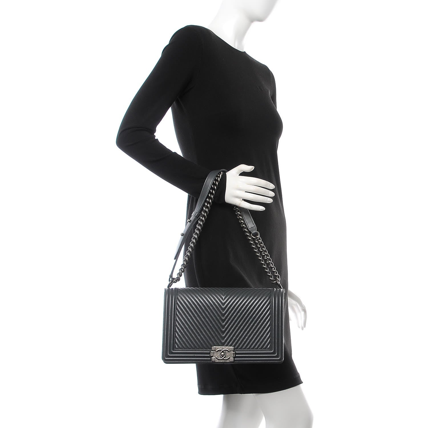 Chanel Calfskin Chevron Quilted New Medium Boy Flap Dark Grey 3 of 13