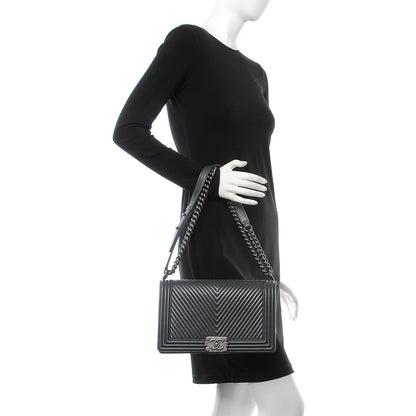 Chanel Calfskin Chevron Quilted New Medium Boy Flap Dark Grey 3 of 13