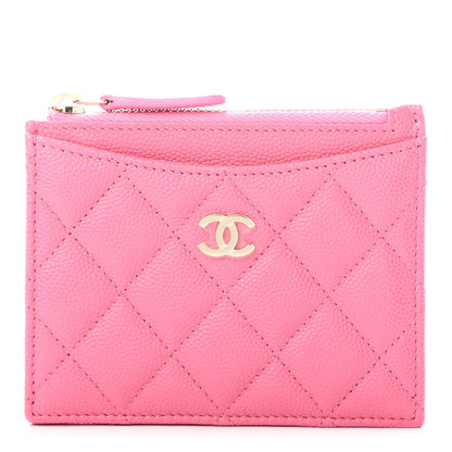 Chanel Caviar Quilted CC Zip Card Holder Pink 1 of 8