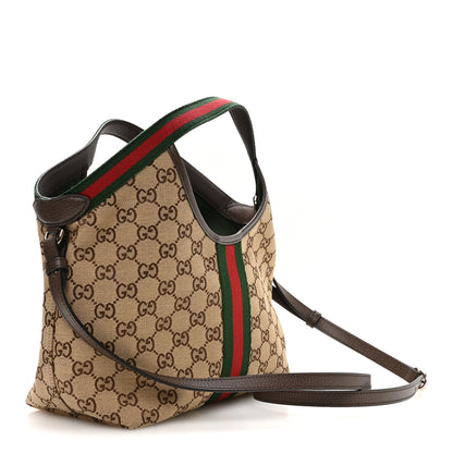 Gucci Monogram Web Small Giglio Tote Beige Dark Brown 4 of 11