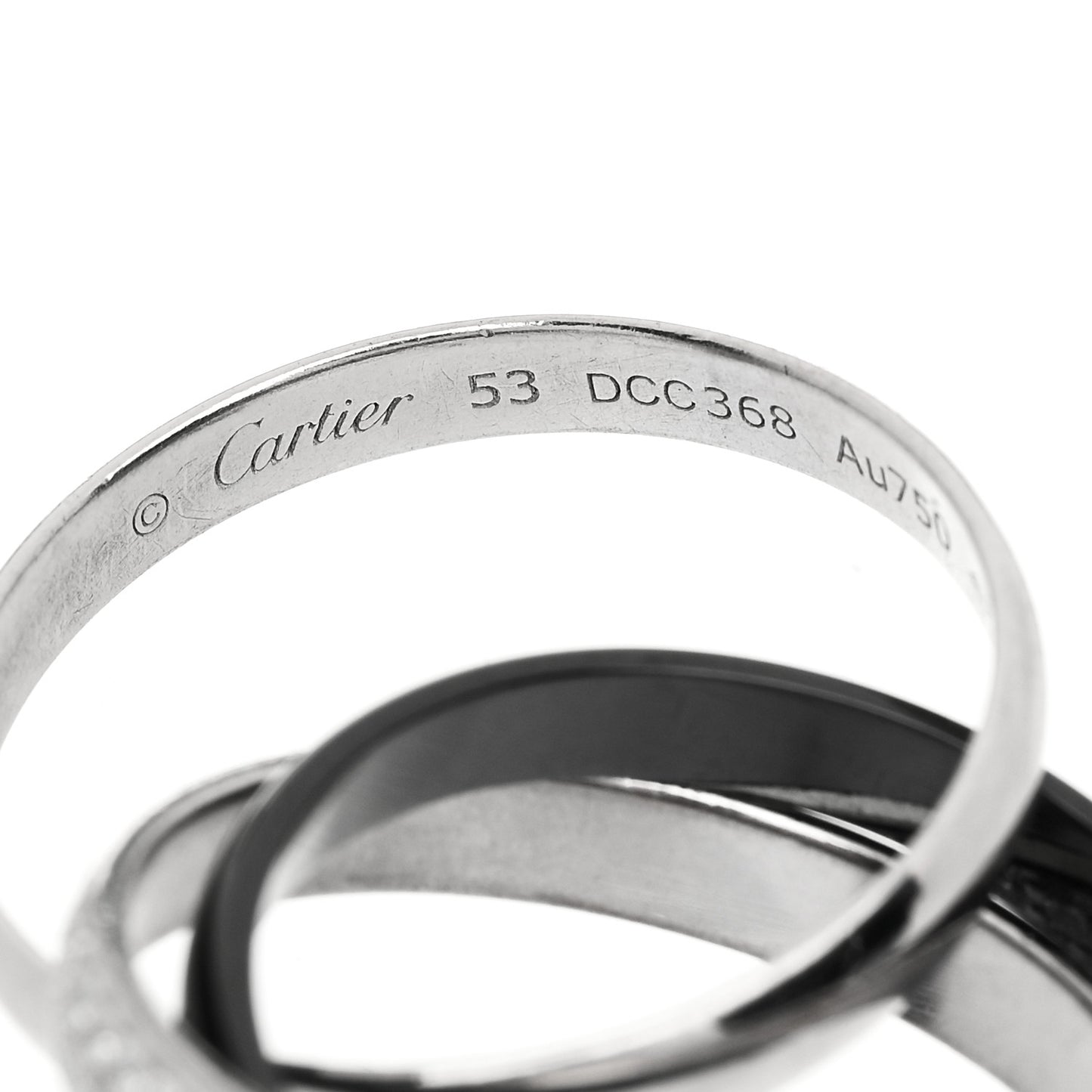 18K White Gold Platinum Diamond Ceramic Small Trinity Ring 53 6.25