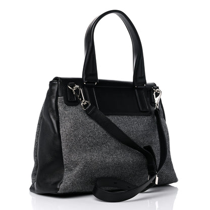 Givenchy Tweed Wool Calfskin Medium Pandora Pure Flap Bag Dark Grey Black 2 of 13