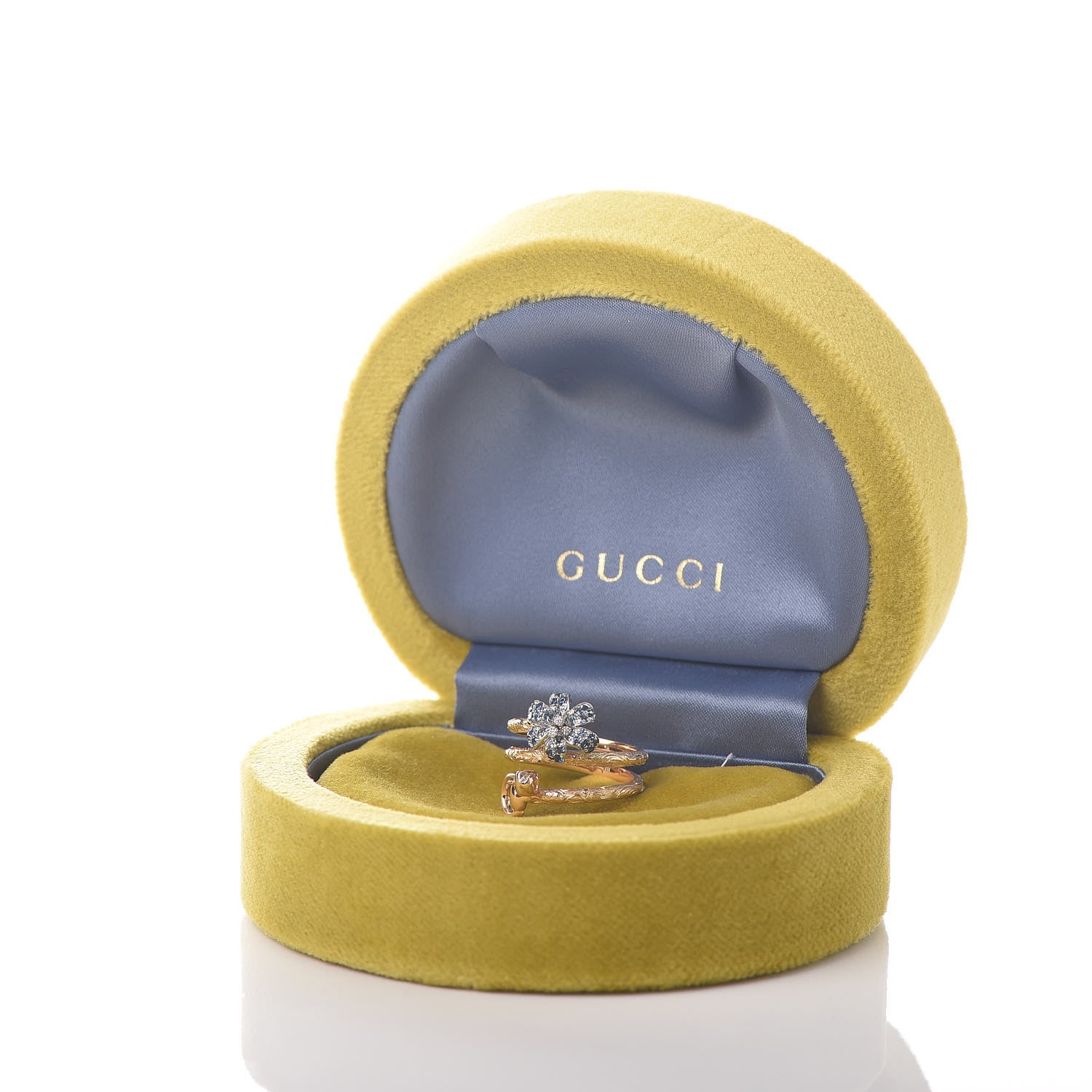 Gucci 18K Rose Gold Diamond Blue Sapphire Flower Ring 53 6.25 7 of 7