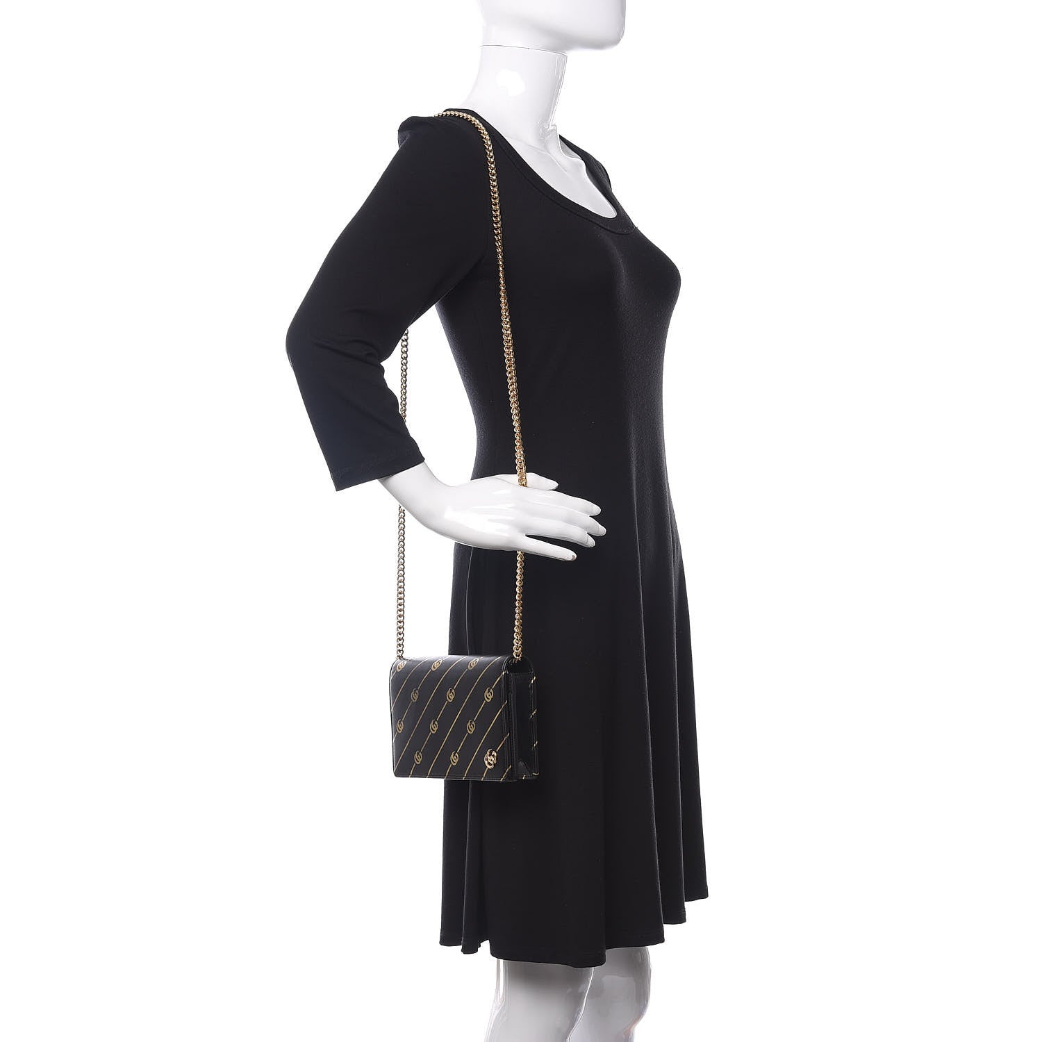 Gucci Calfskin Diagonal GG Mini Chain Wallet Black Gold 2 of 9