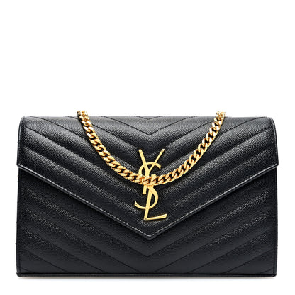 Saint Laurent Grain De Poudre Matelasse Chevron Monogram Chain Wallet Black 1 of 9