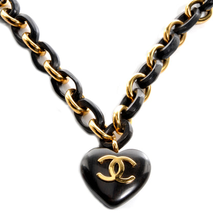 Chanel CC Wooden Heart Chain Link Necklace 1 of 6