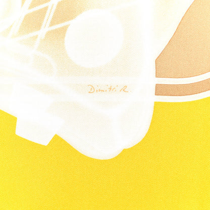 Hermes Silk Please Check In Scarf 90 Jaune D'Or Camel 4 of 5