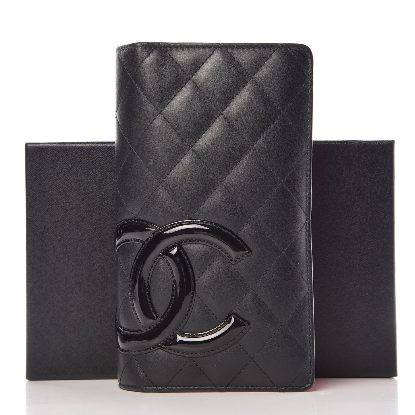 Calfskin Quilted Cambon Yen Wallet Black