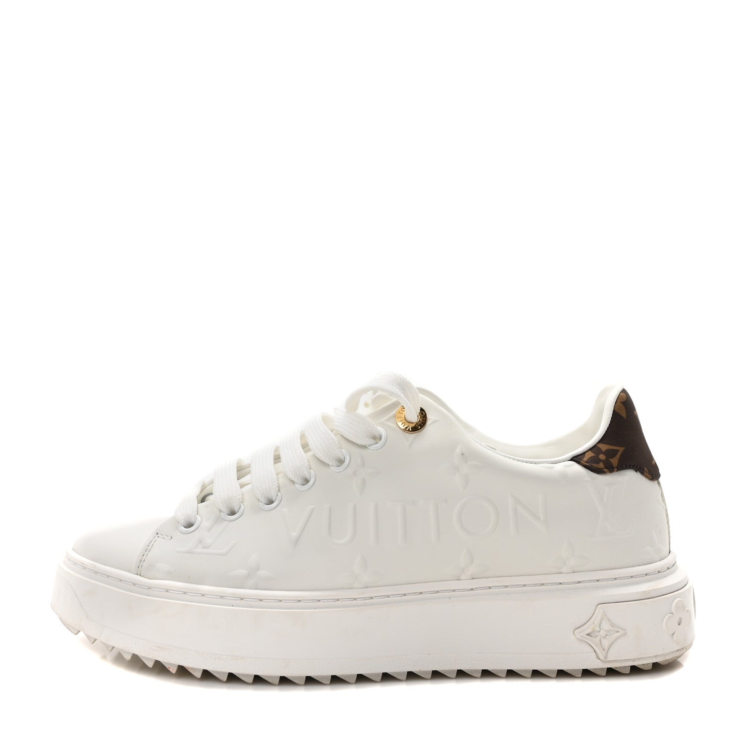 Louis Vuitton Lambskin Embossed Monogram Time Out Sneakers 37 White 1 of 8